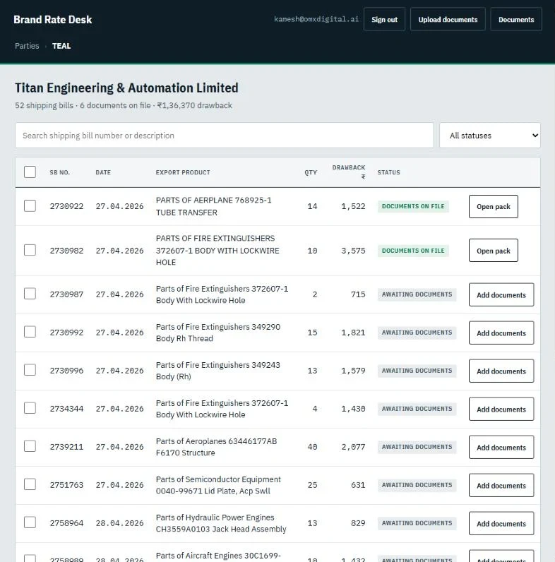Brand Rate Desk shipping bills list