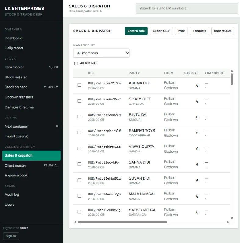 LK Enterprises sales and dispatch